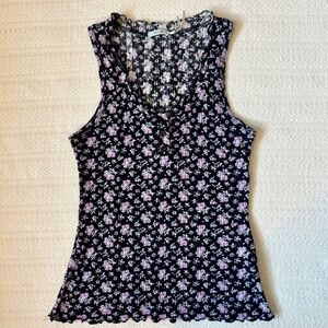 Urban Outfitters Kimchi Blue 2010s Black and Pink Floral Tank